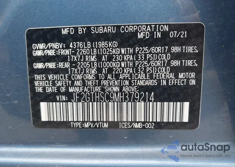 2021 Subaru Crosstrek Sport from USA, damaged, VIN JF2GTHSC9MH379214